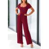imagePRETTYGARDEN Womens Summer One Piece Jumpsuits Dressy Casual Short Sleeve Square Neck Wide Leg Jumpsuit RompersWine Red
