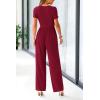 imagePRETTYGARDEN Womens Summer One Piece Jumpsuits Dressy Casual Short Sleeve Square Neck Wide Leg Jumpsuit RompersWine Red