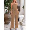 imagePRETTYGARDEN Womens Summer Outfits 2 Piece Sets Casual Ribbed Knit Crop Tube Top Wide Leg Pants Spring Matching Lounge SetCamel