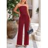 imagePRETTYGARDEN Womens Summer Outfits 2 Piece Sets Casual Ribbed Knit Crop Tube Top Wide Leg Pants Spring Matching Lounge SetWine Red