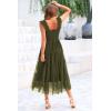 imagePRETTYGARDEN Womens Summer Tulle Midi Dress Sleeveless Smocked Ruffle Flowy Mesh Dresses Party Wedding Guest SundressArmy Green