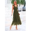 imagePRETTYGARDEN Womens Summer Tulle Midi Dress Sleeveless Smocked Ruffle Flowy Mesh Dresses Party Wedding Guest SundressArmy Green