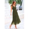 imagePRETTYGARDEN Womens Summer Tulle Midi Dress Sleeveless Smocked Ruffle Flowy Mesh Dresses Party Wedding Guest SundressArmy Green