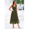 imagePRETTYGARDEN Womens Summer Tulle Midi Dress Sleeveless Smocked Ruffle Flowy Mesh Dresses Party Wedding Guest SundressArmy Green