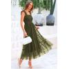 imagePRETTYGARDEN Womens Summer Tulle Midi Dress Sleeveless Smocked Ruffle Flowy Mesh Dresses Party Wedding Guest SundressArmy Green