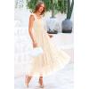 imagePRETTYGARDEN Womens Summer Tulle Midi Dress Sleeveless Smocked Ruffle Flowy Mesh Dresses Party Wedding Guest SundressBeige