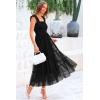 imagePRETTYGARDEN Womens Summer Tulle Midi Dress Sleeveless Smocked Ruffle Flowy Mesh Dresses Party Wedding Guest SundressBlack