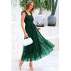 imagePRETTYGARDEN Womens Summer Tulle Midi Dress Sleeveless Smocked Ruffle Flowy Mesh Dresses Party Wedding Guest SundressDark Green