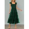 imagePRETTYGARDEN Womens Summer Tulle Midi Dress Sleeveless Smocked Ruffle Flowy Mesh Dresses Party Wedding Guest SundressDark Green