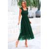 imagePRETTYGARDEN Womens Summer Tulle Midi Dress Sleeveless Smocked Ruffle Flowy Mesh Dresses Party Wedding Guest SundressDark Green