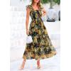 imagePRETTYGARDEN Womens Summer Tulle Midi Dress Sleeveless Smocked Ruffle Flowy Mesh Dresses Party Wedding Guest SundressFloral Black Yellow