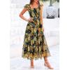 imagePRETTYGARDEN Womens Summer Tulle Midi Dress Sleeveless Smocked Ruffle Flowy Mesh Dresses Party Wedding Guest SundressFloral Black Yellow