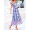 imagePRETTYGARDEN Womens Summer Tulle Midi Dress Sleeveless Smocked Ruffle Flowy Mesh Dresses Party Wedding Guest SundressFloral Blue Pink