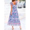 imagePRETTYGARDEN Womens Summer Tulle Midi Dress Sleeveless Smocked Ruffle Flowy Mesh Dresses Party Wedding Guest SundressFloral Blue Pink