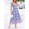imagePRETTYGARDEN Womens Summer Tulle Midi Dress Sleeveless Smocked Ruffle Flowy Mesh Dresses Party Wedding Guest SundressFloral Blue Pink