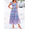 imagePRETTYGARDEN Womens Summer Tulle Midi Dress Sleeveless Smocked Ruffle Flowy Mesh Dresses Party Wedding Guest SundressFloral Blue Pink