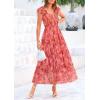 imagePRETTYGARDEN Womens Summer Tulle Midi Dress Sleeveless Smocked Ruffle Flowy Mesh Dresses Party Wedding Guest SundressFloral Orange Pink Red