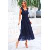 imagePRETTYGARDEN Womens Summer Tulle Midi Dress Sleeveless Smocked Ruffle Flowy Mesh Dresses Party Wedding Guest SundressNavy