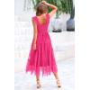 imagePRETTYGARDEN Womens Summer Tulle Midi Dress Sleeveless Smocked Ruffle Flowy Mesh Dresses Party Wedding Guest SundressRose Red