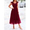 imagePRETTYGARDEN Womens Summer Tulle Midi Dress Sleeveless Smocked Ruffle Flowy Mesh Dresses Party Wedding Guest SundressWine Red