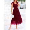 imagePRETTYGARDEN Womens Summer Tulle Midi Dress Sleeveless Smocked Ruffle Flowy Mesh Dresses Party Wedding Guest SundressWine Red