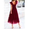imagePRETTYGARDEN Womens Summer Tulle Midi Dress Sleeveless Smocked Ruffle Flowy Mesh Dresses Party Wedding Guest SundressWine Red