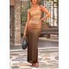 imagePRETTYGARDEN Womens Summer Wedding Guest Dress Strapless Tube Top Maxi Bodycon Long Floral Mesh Beach Vacation Party DressesGradient Apricot Brown