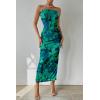 imagePRETTYGARDEN Womens Summer Wedding Guest Dress Strapless Tube Top Maxi Bodycon Long Floral Mesh Beach Vacation Party DressesGreen Big Floral