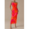 imagePRETTYGARDEN Womens Summer Wedding Guest Dress Strapless Tube Top Maxi Bodycon Long Floral Mesh Beach Vacation Party DressesOrange Red Big Floral