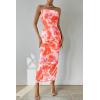 imagePRETTYGARDEN Womens Summer Wedding Guest Dress Strapless Tube Top Maxi Bodycon Long Floral Mesh Beach Vacation Party DressesPrint Light Orange