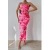 imagePRETTYGARDEN Womens Summer Wedding Guest Dress Strapless Tube Top Maxi Bodycon Long Floral Mesh Beach Vacation Party DressesPrint Pink