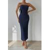 imagePRETTYGARDEN Womens Summer Wedding Guest Dress Strapless Tube Top Maxi Bodycon Long Floral Mesh Beach Vacation Party DressesSolid Navy