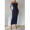 imagePRETTYGARDEN Womens Summer Wedding Guest Dress Strapless Tube Top Maxi Bodycon Long Floral Mesh Beach Vacation Party DressesSolid Navy