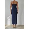 imagePRETTYGARDEN Womens Summer Wedding Guest Dress Strapless Tube Top Maxi Bodycon Long Floral Mesh Beach Vacation Party DressesSolid Navy
