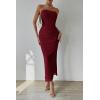 imagePRETTYGARDEN Womens Summer Wedding Guest Dress Strapless Tube Top Maxi Bodycon Long Floral Mesh Beach Vacation Party DressesSolid Wine Red