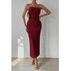 imagePRETTYGARDEN Womens Summer Wedding Guest Dress Strapless Tube Top Maxi Bodycon Long Floral Mesh Beach Vacation Party DressesSolid Wine Red