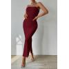 imagePRETTYGARDEN Womens Summer Wedding Guest Dress Strapless Tube Top Maxi Bodycon Long Floral Mesh Beach Vacation Party DressesSolid Wine Red