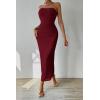 imagePRETTYGARDEN Womens Summer Wedding Guest Dress Strapless Tube Top Maxi Bodycon Long Floral Mesh Beach Vacation Party DressesSolid Wine Red