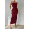 imagePRETTYGARDEN Womens Summer Wedding Guest Dress Strapless Tube Top Maxi Bodycon Long Floral Mesh Beach Vacation Party DressesSolid Wine Red