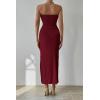 imagePRETTYGARDEN Womens Summer Wedding Guest Dress Strapless Tube Top Maxi Bodycon Long Floral Mesh Beach Vacation Party DressesSolid Wine Red