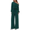 imagePRETTYGARDEN Long Sleeve Jumpsuit For Women Dressy 2025 Off Shoulder One Piece Loose Wide Leg Jumpsuits Casual Flowy RomperDark Green