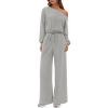 imagePRETTYGARDEN Long Sleeve Jumpsuit For Women Dressy 2025 Off Shoulder One Piece Loose Wide Leg Jumpsuits Casual Flowy RomperGrey