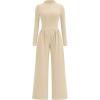 imagePRETTYGARDEN Long Sleeve Jumpsuit for Women 2025 Fall Date Night Rompers Dressy Casual One Piece Mock Neck Jumpsuits PocketsBeige