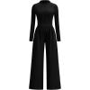imagePRETTYGARDEN Long Sleeve Jumpsuit for Women 2025 Fall Date Night Rompers Dressy Casual One Piece Mock Neck Jumpsuits PocketsBlack