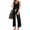 imagePRETTYGARDEN One Piece Jumpsuits for Women 2025 Summer Casual Drawstring Sleeveless Tank Romper Beach Vacation OutfitsAblack