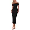 imagePRETTYGARDEN Summer Dresses for Women 2025 Formal Off The Shoulder Midi Bodycon Ribbed Knit Spring Wedding Guest DressBlack