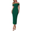 imagePRETTYGARDEN Summer Dresses for Women 2025 Formal Off The Shoulder Midi Bodycon Ribbed Knit Spring Wedding Guest DressDark Green