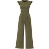 imagePRETTYGARDEN Summer Jumpsuits for Women Dressy 2025 Fashion Ruffle Cap Sleeve Romper Crew Neck Rib Knit One Piece OutfitsArmy Green