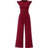 imagePRETTYGARDEN Summer Jumpsuits for Women Dressy 2025 Fashion Ruffle Cap Sleeve Romper Crew Neck Rib Knit One Piece OutfitsWine Red