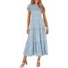 imagePRETTYGARDEN Wedding Guest Dresses for Women 2025 Summer Floral Cap Sleeve Smocked A Line Long Elegant Party Boho DressLight Blue